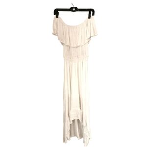 White Off The Shoulder Gauzy High Low Maxi Dress, Size Medium